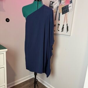 Elegant Navy Blue One-Shoulder Dress